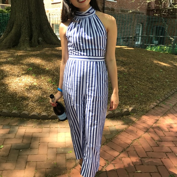J. Crew Blue and White Stripped Jumpsuit - Picture 1 of 4